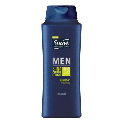 Suave Mens 3 In 1 Citrus Rush, Shampoo, Conditioner Plus Body Wash, 28 Oz